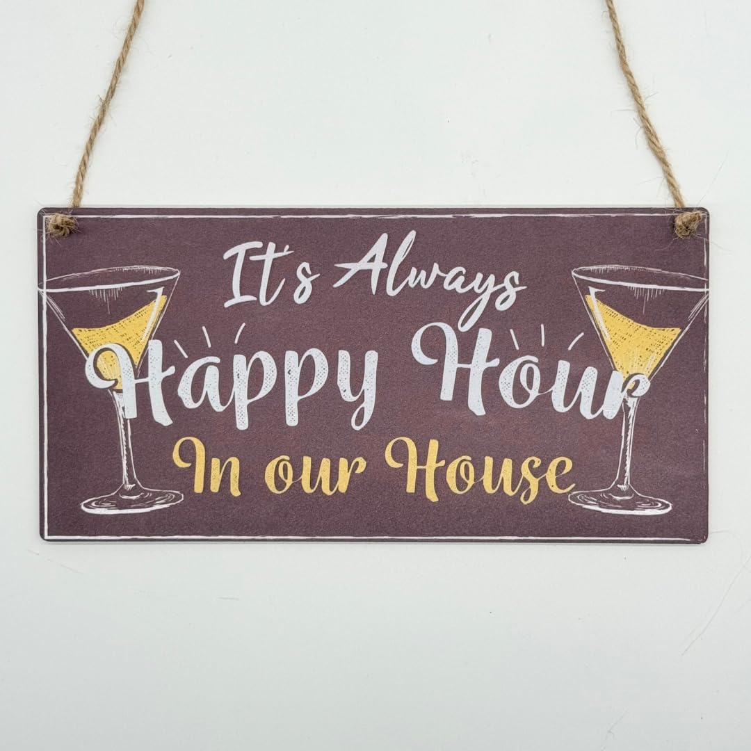 Second Ave Gift Company Bright Or Vibrant Shade Second Ave Funny It's Always Happy Hour Wooden Hanging Rectangle Home Bar Pub Garden Sign Plaque