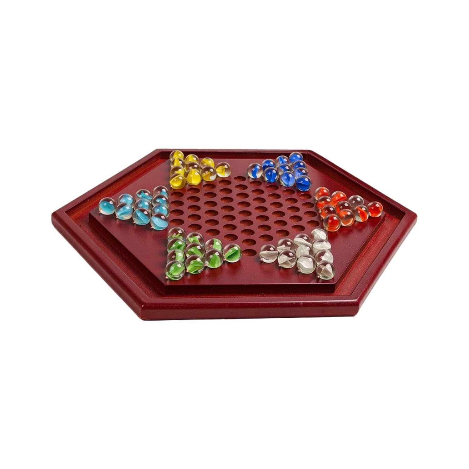 Hexagonal Chinese Checkers with Marbles Wooden Chinese Checkers Tabletop Board Game with Storage Bag for Families, Classrooms, MDF Multi Glass Bead-image-14
