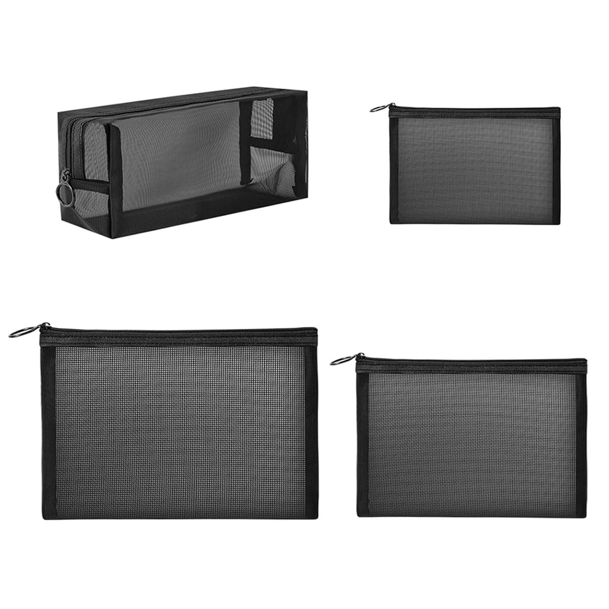 Febsow 4 bolsas de cosméticos transparentes de tejido de rejilla neceser de viaje portátil neceser de maquillaje organizador para mujeres y niñas, Negro , Bolsa de cosméticos de malla transparente