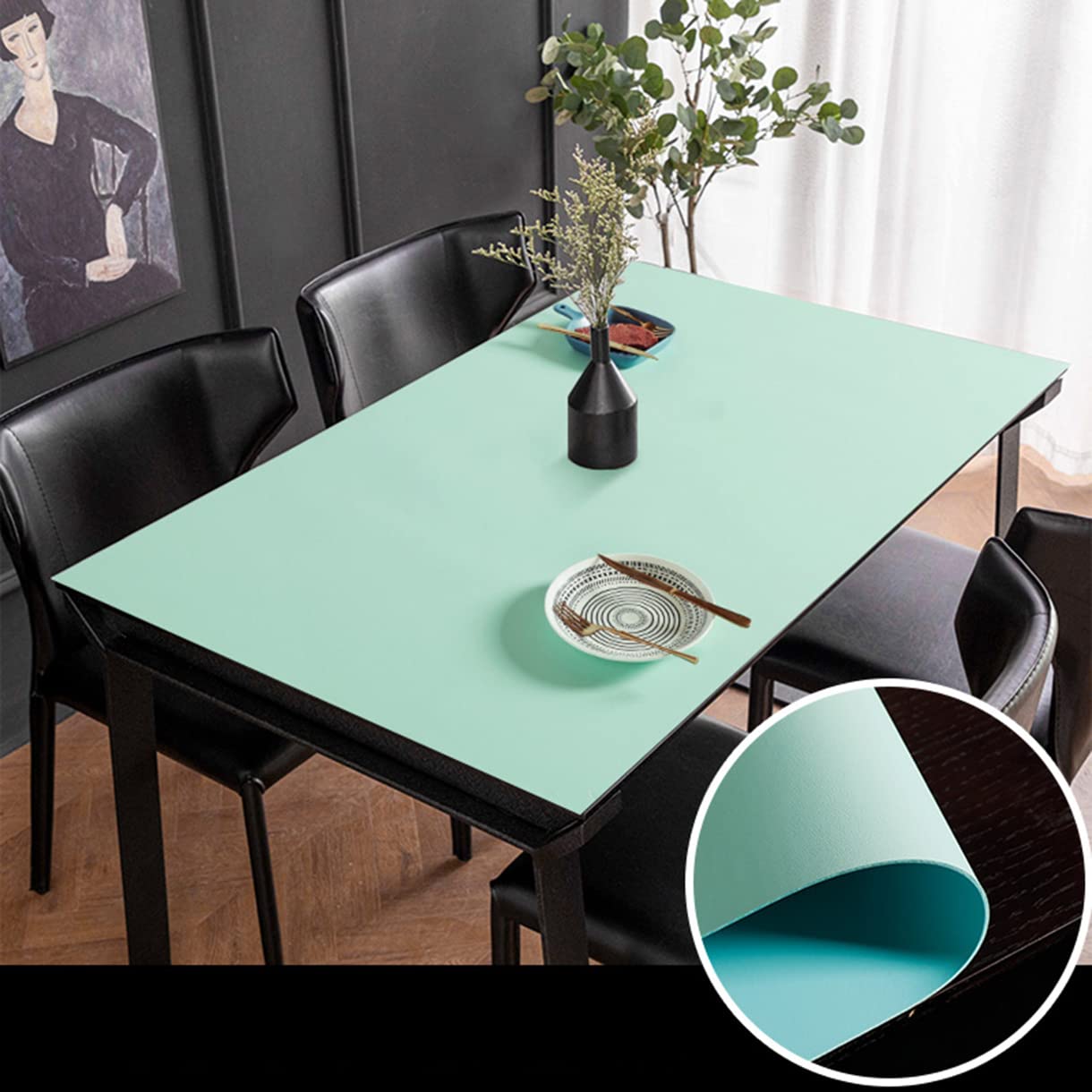 Mantel impermeable de poliuretano verde y azul, 60 x 180 cm, resistente a arañazos y manchas, ideal para uso doméstico y de oficina