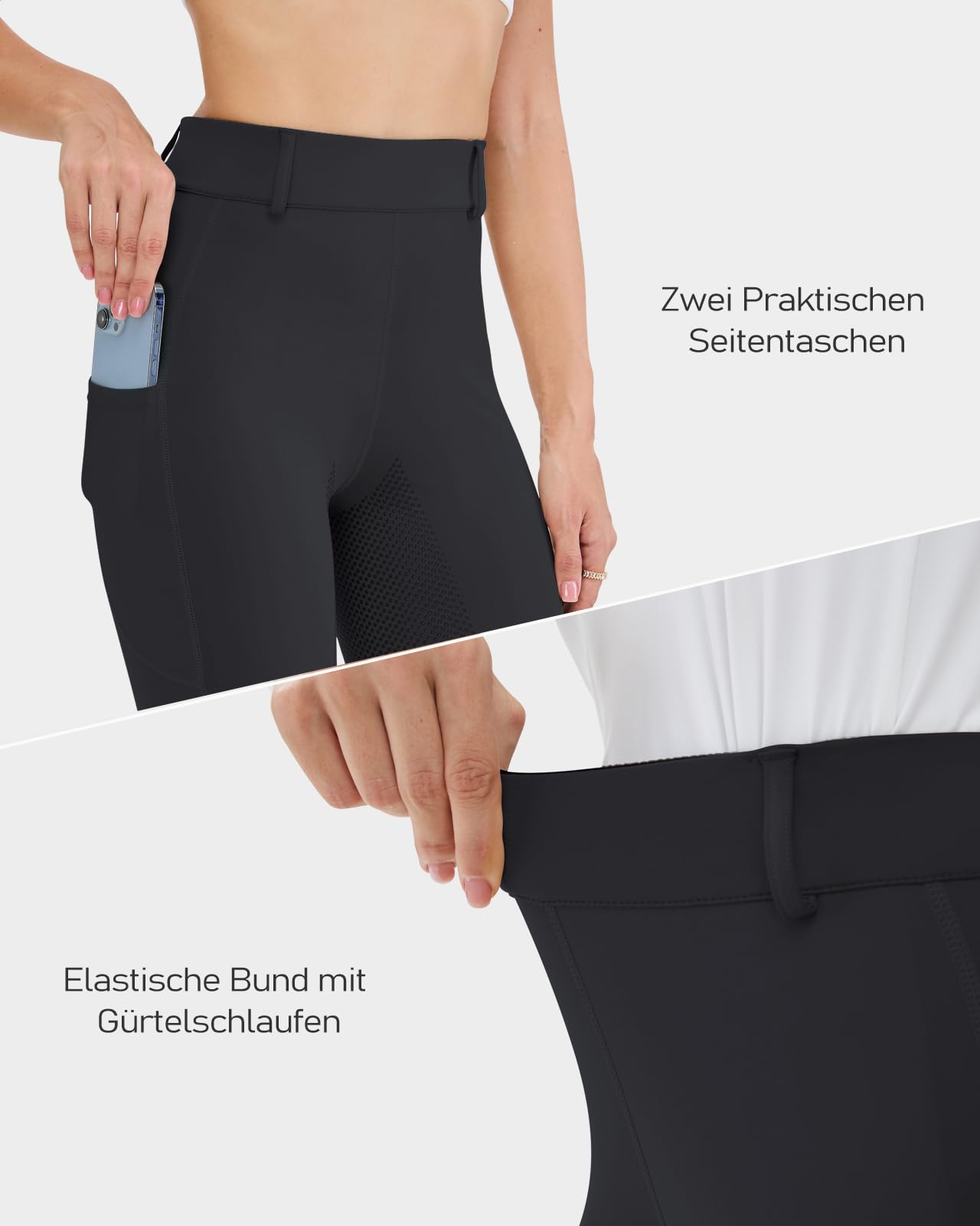 HMILES Damen Reitleggings Silikon Vollbesatz High Waist Elastische Reithose Damen mit Handytasche Gürtelschlaufen