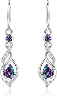 FANCIME Gift for Women Birthstone Dangle Earrings for Her Teardrop Birthstone Earrings S925 Sterling Silver infinity Love Birthday Gifts for Mom Women