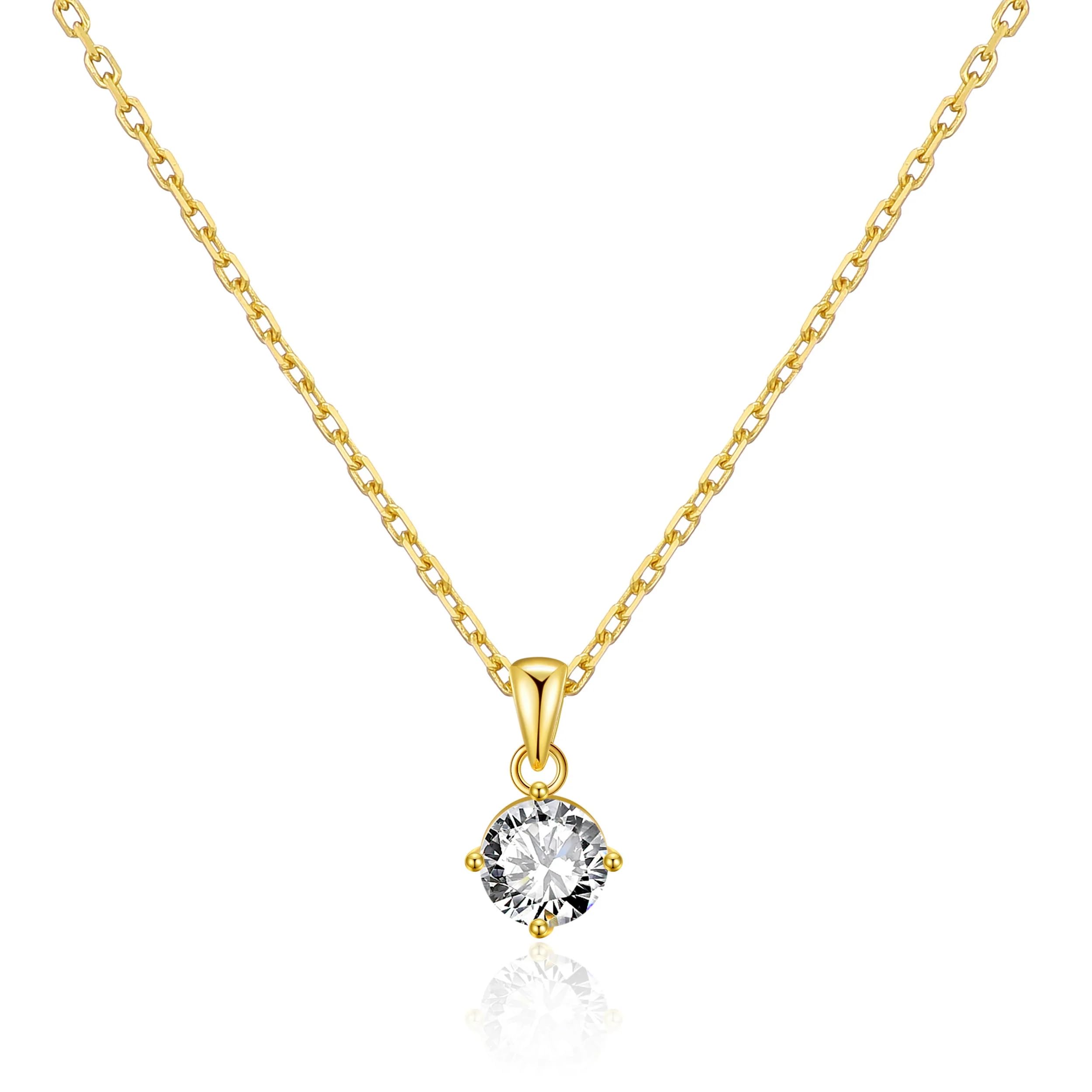 Gold Plated Solitaire Necklace Created with Zircondia® Crystals