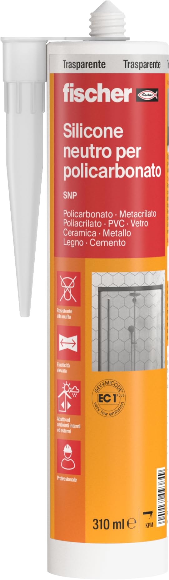 Fischer Silicone Sigillante per Policarbonato SNP 310 Trasparente, Neutro, Antimuffa, Multiuso per Superfici Plastiche, Calcestruzzo, Vetro, Senza Solventi, Inodore, Uso Esterno/Interno, 9384