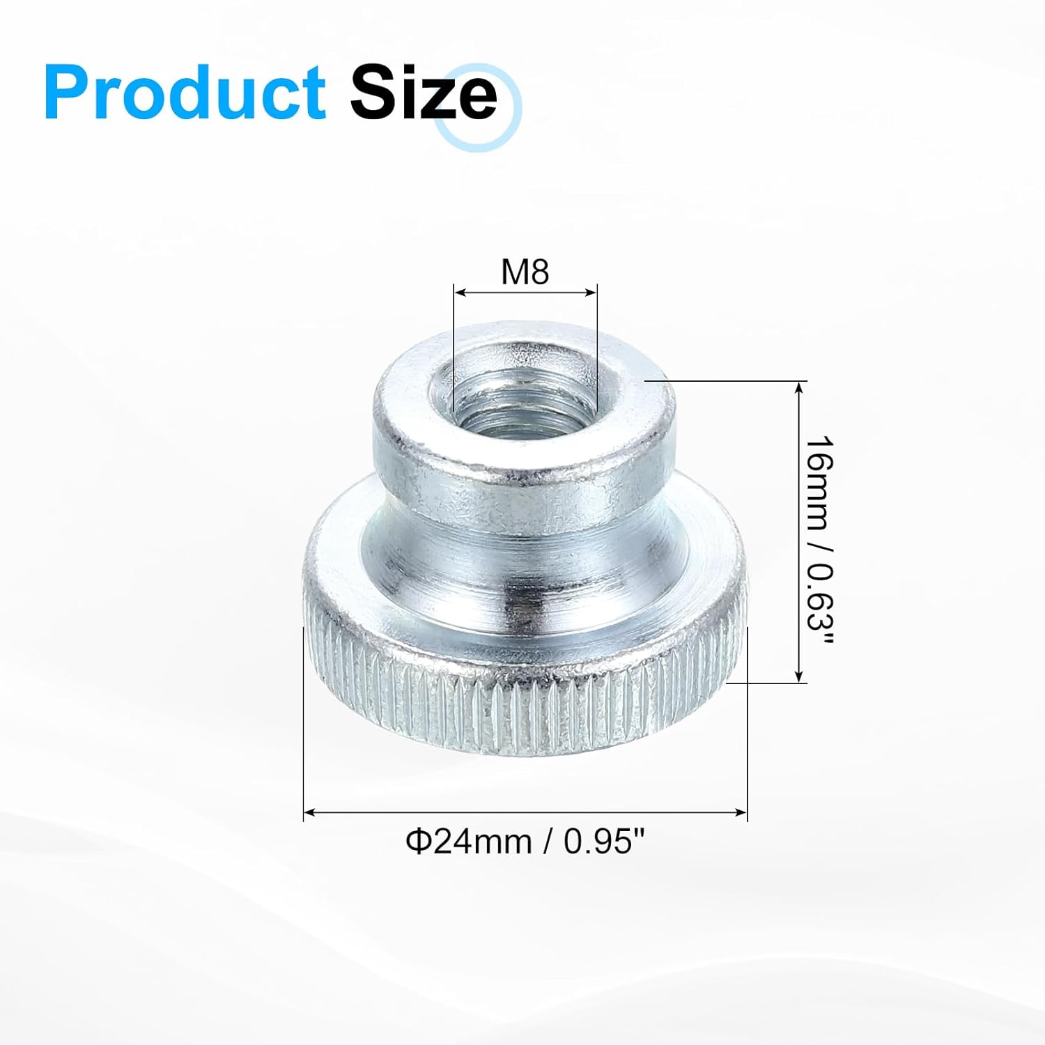 uxcell Knurled Thumb Nuts, 20Pcs M8x1.25mm Iron Round Knobs Fasteners for 3D Printer Part, Silver Tone