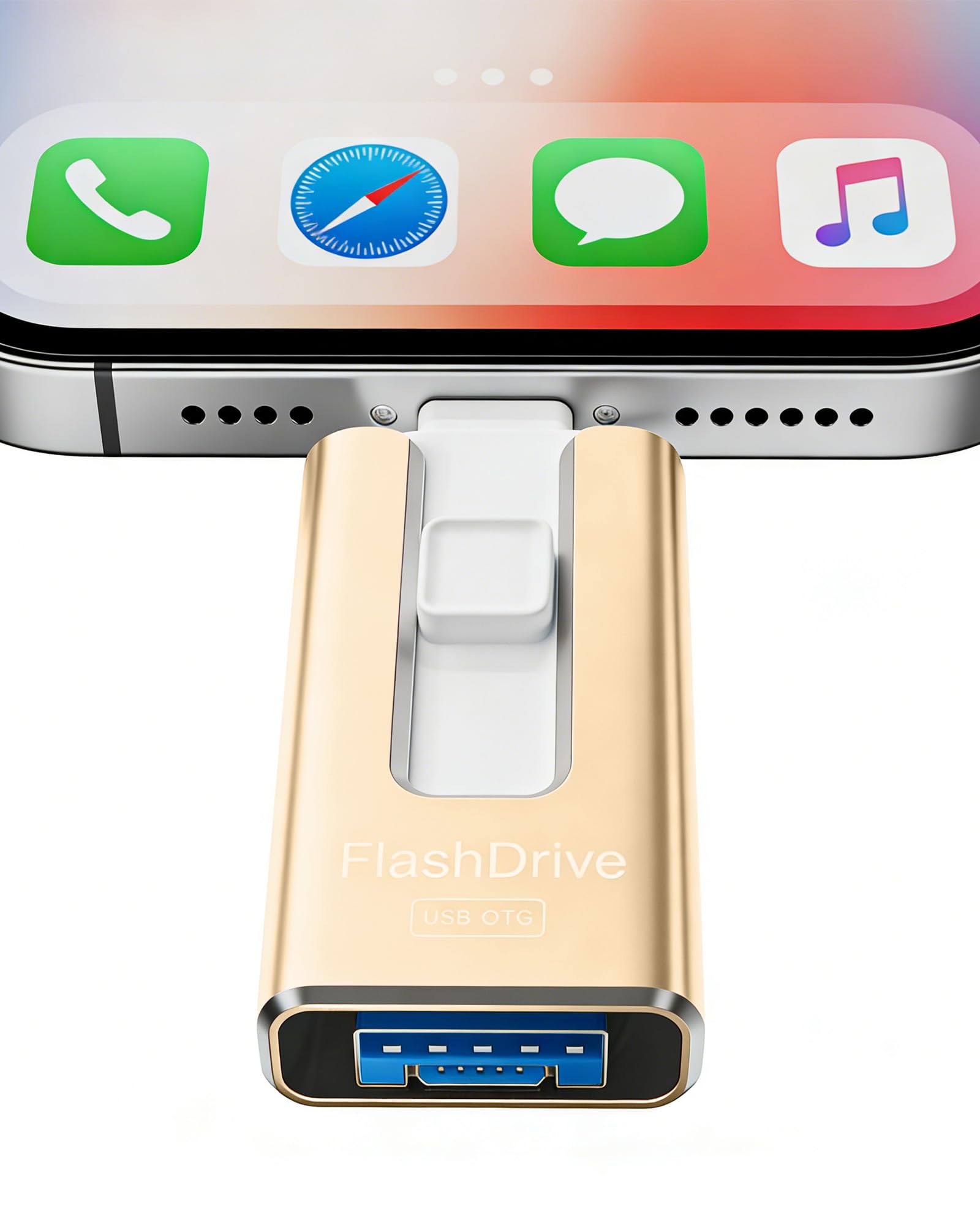 Pendrive para lPhone 32GB con Certificación MFi, Memoria USB 3.0 3 en 1,Amarillo Dorado