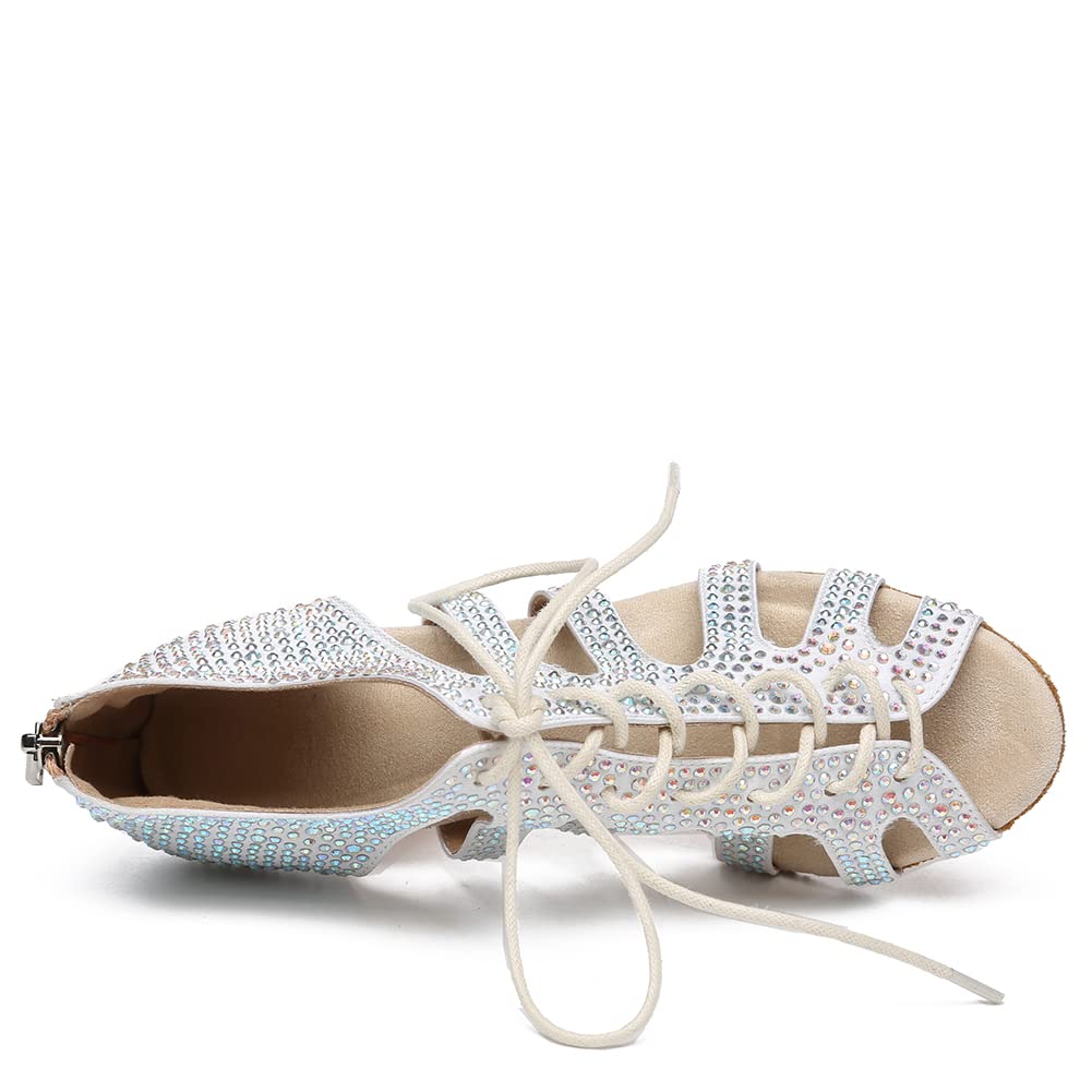 SWDZM Stivali da Ballo Latino Americano Donna con Punta Aperta Tacchi Caviglia Salsa Comode Scarpe da Ballo Professionali