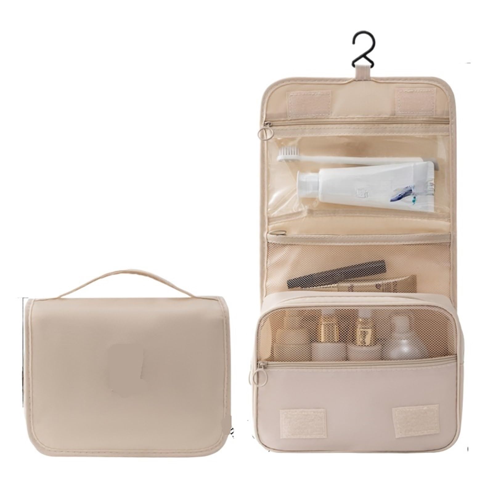 1 pz borsa da toilette appesa for viaggi d'affari portatile for il trucco for la cura della pelle di grande Per Viaggi(Beige)