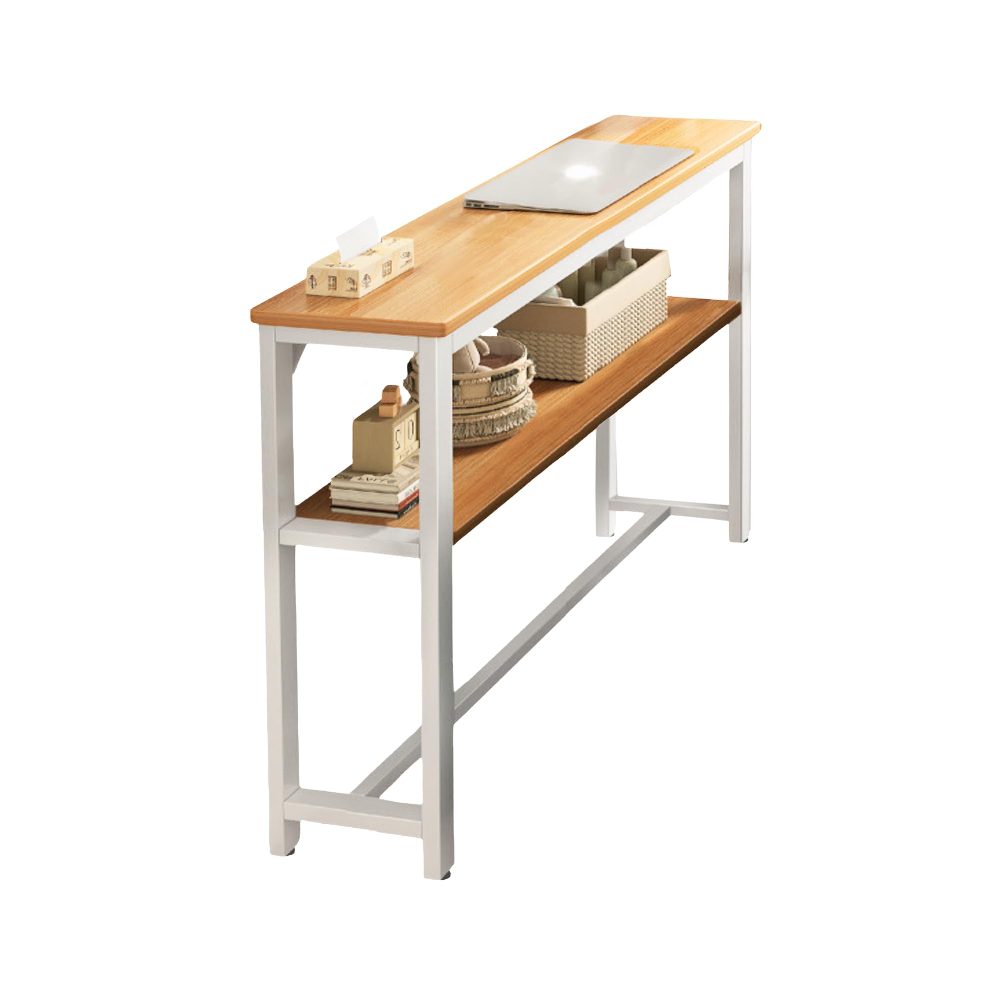 Mesa de Entrada Estrecha. Mesa de Consola Compacta, Recibidor Rectangular de Melamina de Madera y Acero para Salón y Espacios Reducidos. Mesa de Sofa Auxiliar para Pasillo, Sala de Estar, Dormitorio.