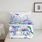 Castle Fairy Watercolor Floral Full Size Comforter Set Blue and Purple Bedding Set for Kids Adults Teens Butterfly Comforter Luxury Garden Theme Quilt Set Room Decor 3Pcs