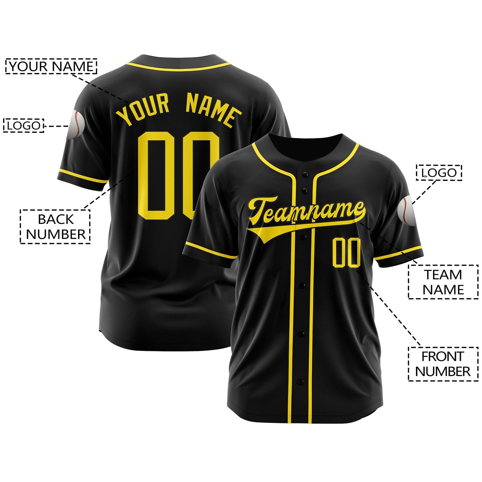 Maillot de Baseball Personnalisé avec Prénom Numéro Logo - Chemise Baseball Américain Boutonnée pour Homme Femme