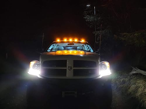 Miniatura 4 de iJDMTOY 5 lámparas de marcador de techo de cabina de lente transparente con tira completa de luces LED amarillas ámbar compatibles con Chevy Dodge,