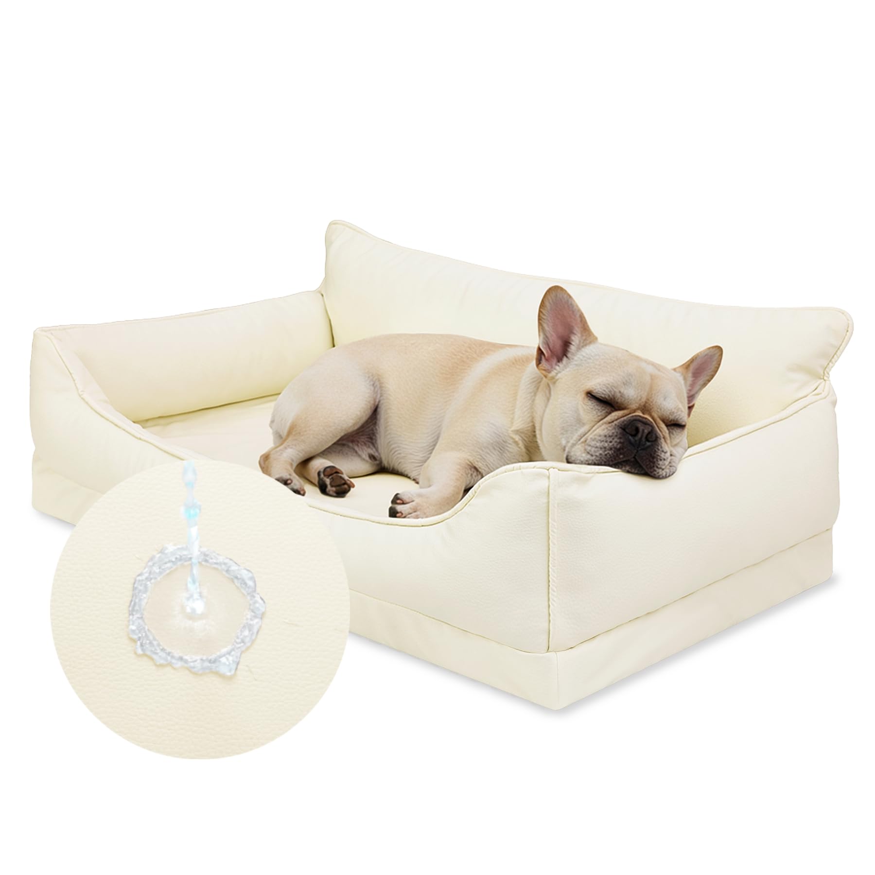 Favodormir Cuccia Cane Interno Taglia Piccola,Ecopelle Divano Per Cani Impermeabile-73x45 cm,Cuccia Cane Schiuma a Uovo,Cuscino Rimovibile Lavabile,Lettino Per Cani Antiscivolo, Beige