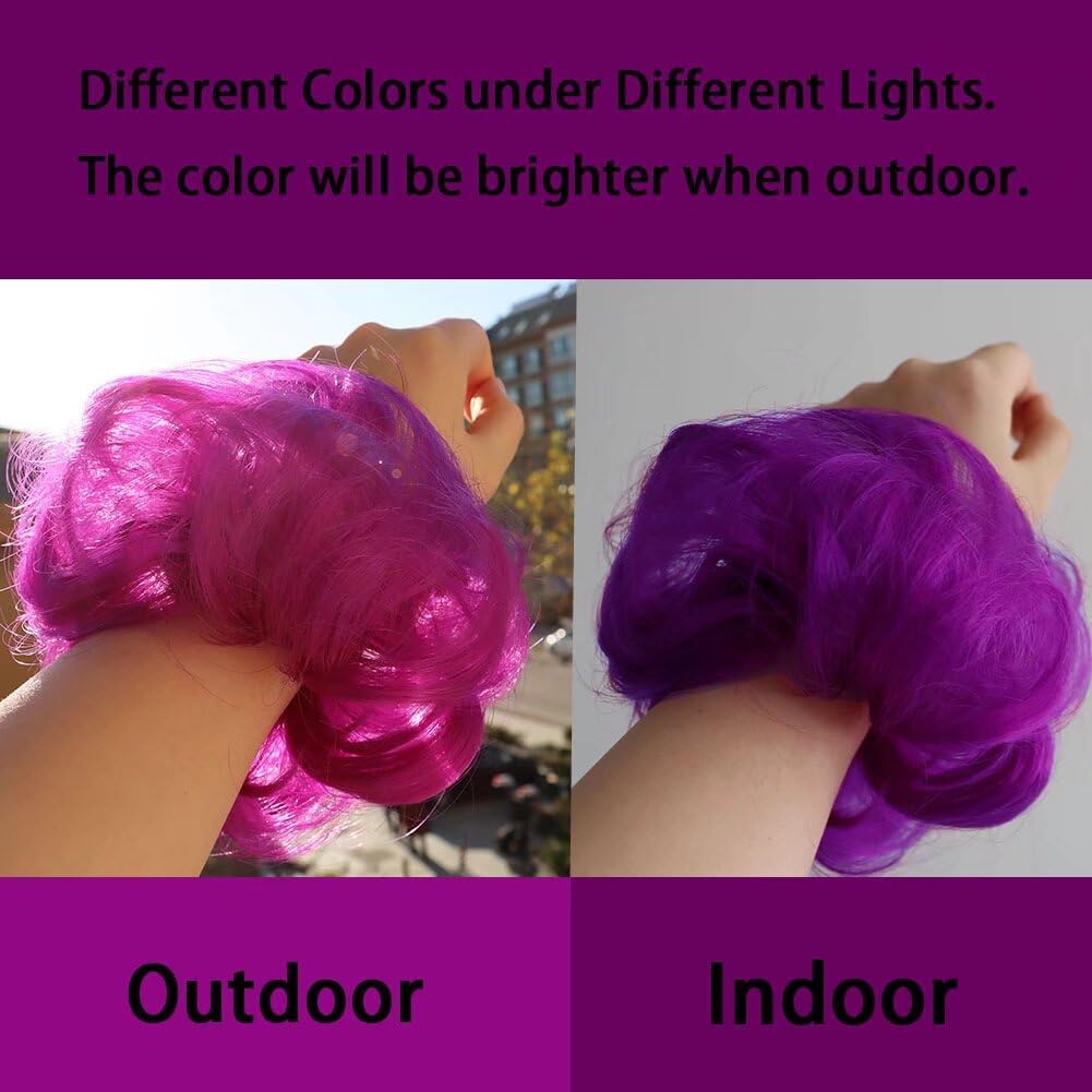 LaLuLoLi Women's Thick Hair Bun 2PCS Purple Curly Wavy Updo Hair Bun Extensions Synthetic Heat Resistent Natural Fiber Messy Hairpieces for Women Party Daily Use (#51P Purple Color) - Image 2