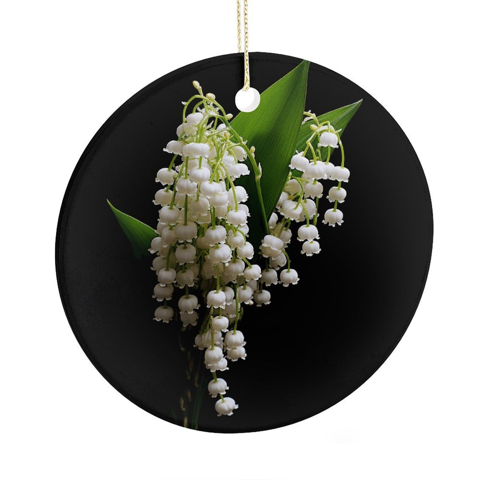 Adfgyerh Style Some Lilies Of The Valley Ceramic Circular Pendant,2.9 Inch，Hanging Ornament，Gift Exchange Idea Round Ceramic Ornament,For Mom And Daughter，For Home Indoor Outdoor Decor.