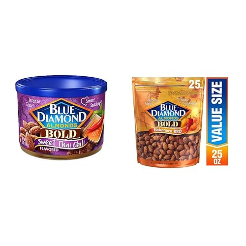 Blue Diamond Almonds, Bold Sweet Thai Chili, 6 onzas con almendras Habanero BBQ Blue Diamond Almonds Bold, 25 onzas
