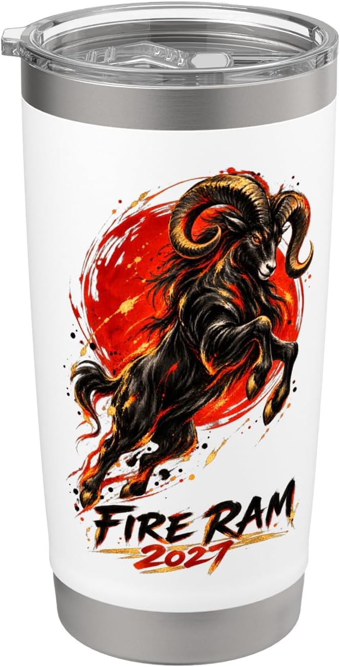 Fire Ram 2027 Chinese Zodiac Lunar New Year of the Goat Stainless Steel Insulated Tumbler
