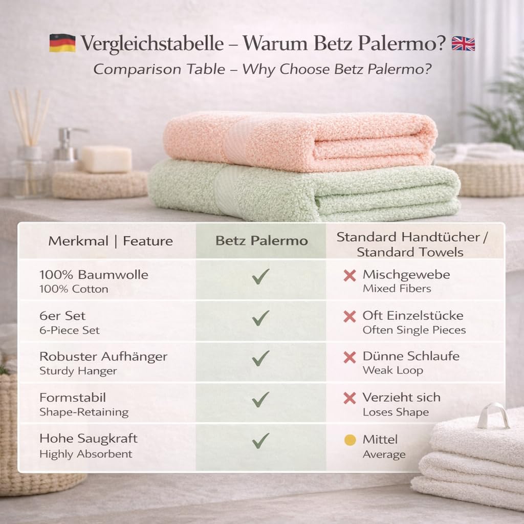 Betz Set di 6 asciugamani 50 x 100 cm Palermo, 100% cotone, colore albicocca e verde