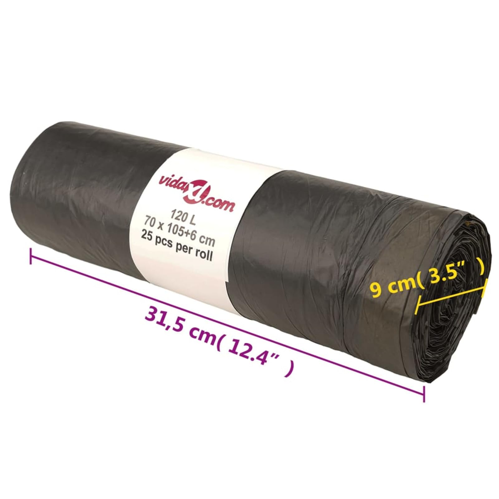 Bolsas de basura con cordones, 250 unidades, 120 L, color negro