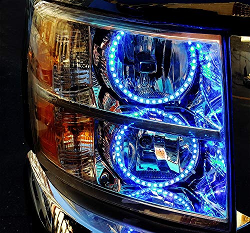 Ijdmtoy 7-Color Rgb Led Headlight Halo Ring Lighting Kit Compatible With 2007-2014 Gmc Sierra Chevrolet Silverado Truck W/Remote #TOP5