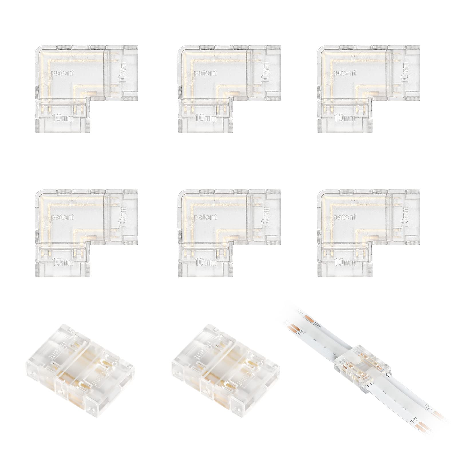 GEYUEYA Home4 Pin 10mm LED Strip to Strip Connector Kit-Gapless Solderless Unwired Clips COB LED Light Strip Connectors for Non-Waterproof RGB Led Strip Lights