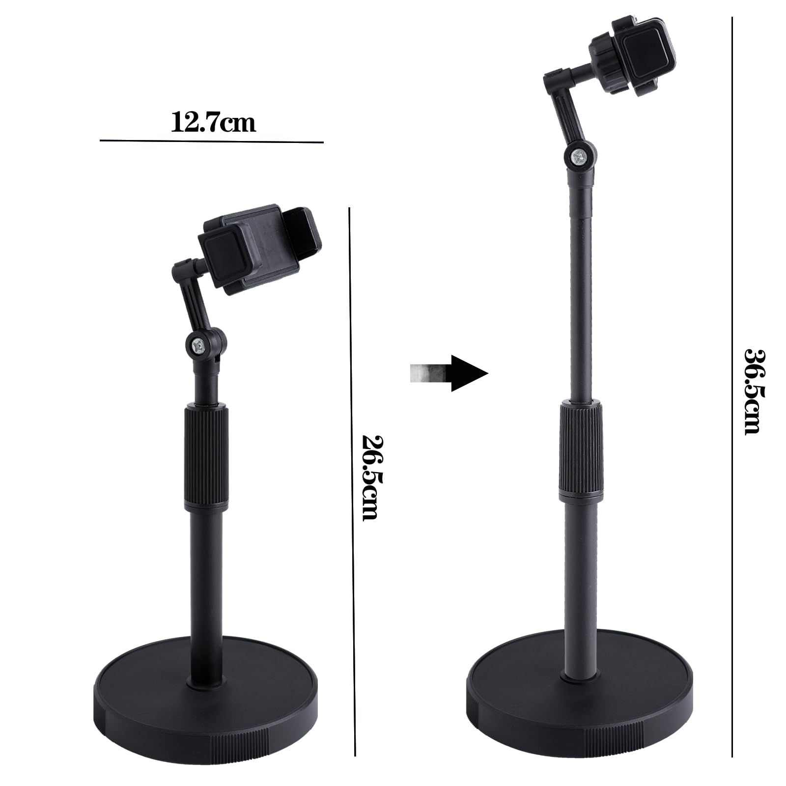 Stojak na telefon komórkowy, 360° regulowana wysokość gęsia szyja, pionowy stojak na telefon komórkowy ze stabilną podstawą, kompatybilny z większością telefonów komórkowych