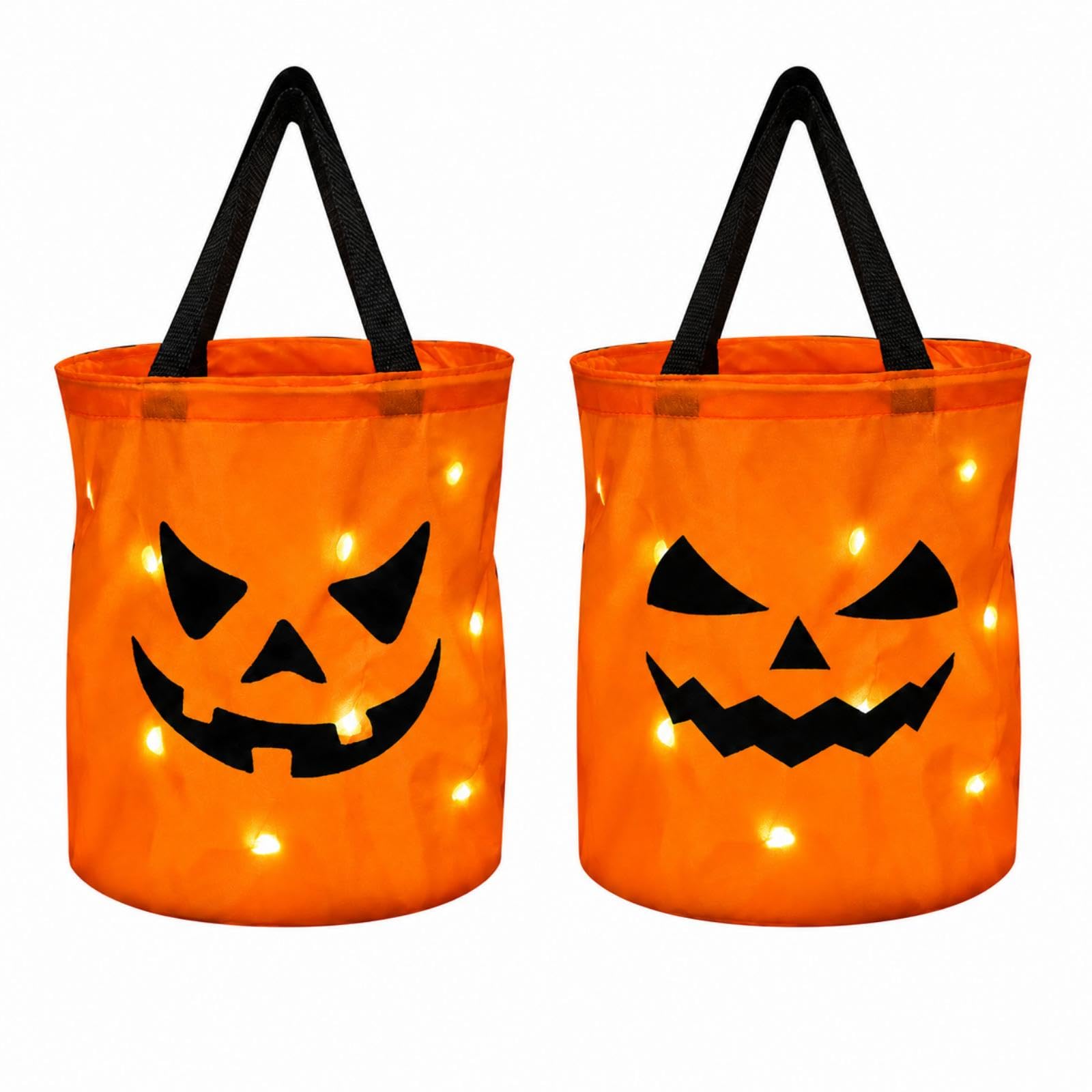 2 PCS Halloween Light Up Candy Bags,Trick or Treat Bags Pumpkin Elf Buckets