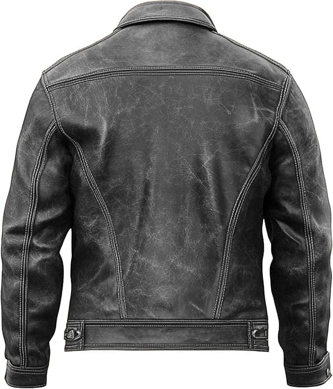 Mens Genuine Leather Trucker Jacket - Distressed Motorcycle Vintage Style Western Trucker Jackets for Men2