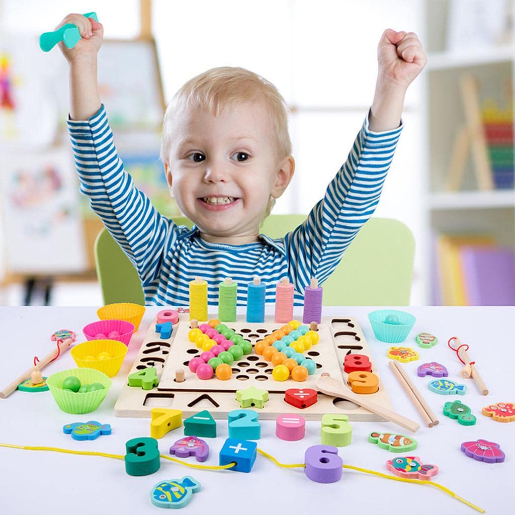 Juguete Educativo Juego de Pesca Magnética Tablero de Madera Clip de Juego de Desarrolla Coordinación Adecuado para Niños Pequeños