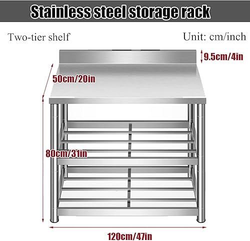 Miniatura 11 de Mesa de cocina, mesa de trabajo de acero inoxidable comercial, mesa de preparación de cocina de 2 niveles, banco de trabajo de cocina resistente