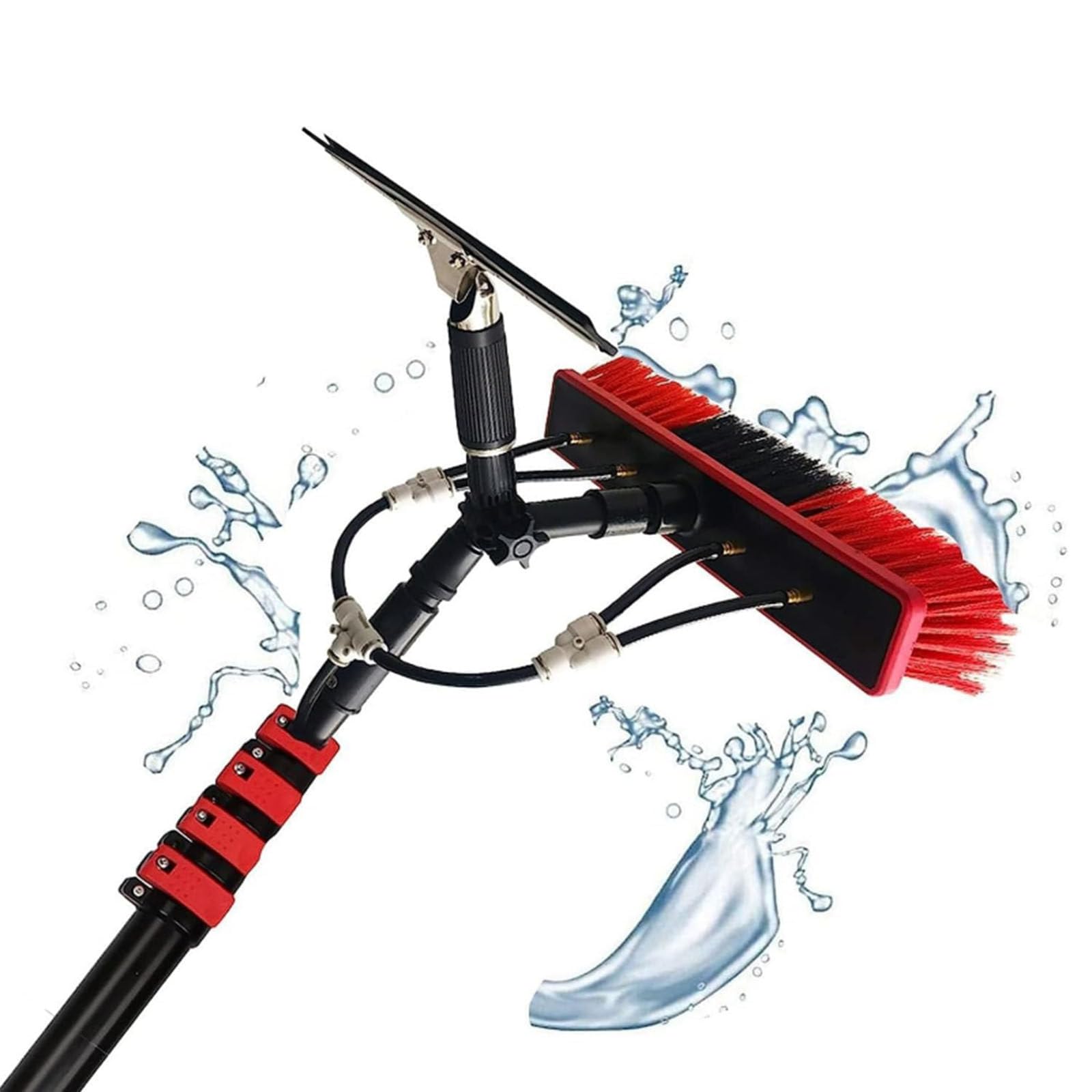 OLSKFUH Telescopic Solar Panel Cleaning Brush 3.6M-12M Multi-Purpose Photovoltaic Cleaner Kit With Water Sprayer & Scraper For Efficient Glass & Solar Panel Maintenance,size_name-7.2M/24FT