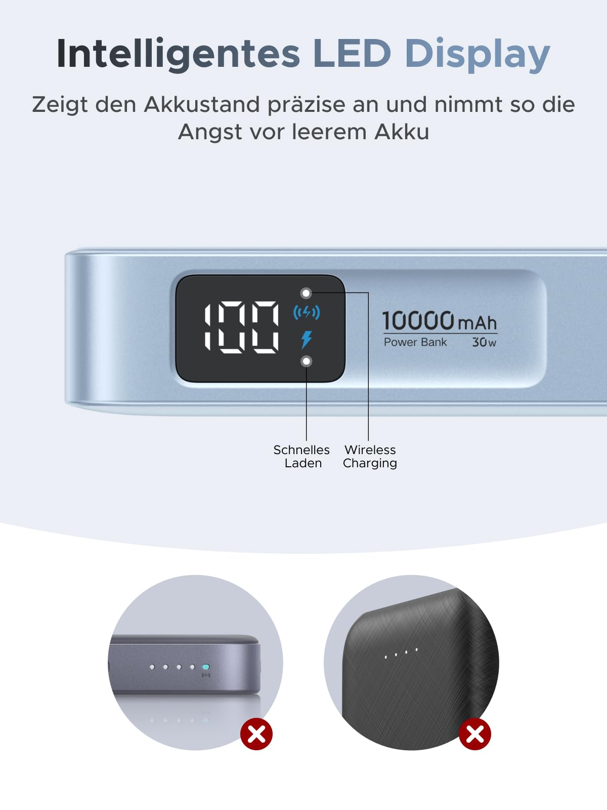 UGREEN MagFlow 10000mAh Qi2 25W Powerbank Magsafe mit USB-C 30W, (Blau) | Qi2 Zertifiziert, Integriertes Kabel, LED-Bildschirm, für iPhone 17-12, Temperaturschutz, für Reisen und den Weg zur Arbeit