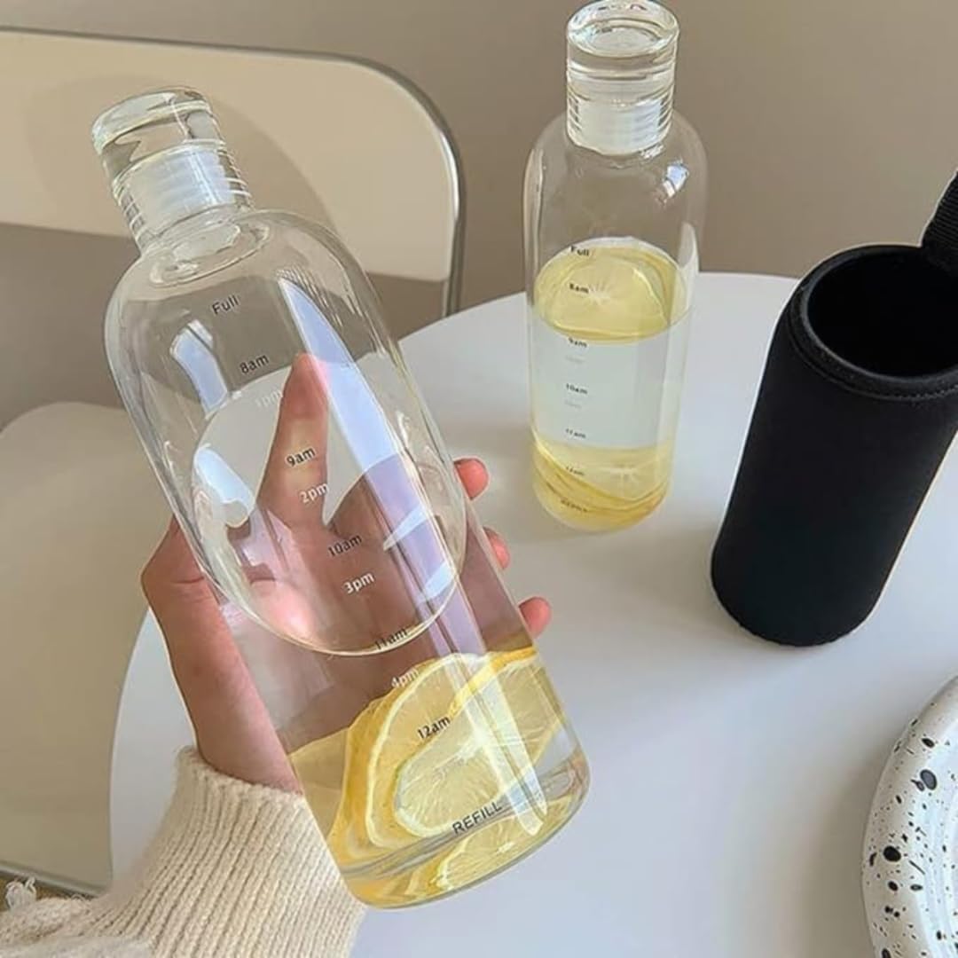1 Litre Glass Water Bottle with Sleeve, With Black Sleeve, 1000 ml
