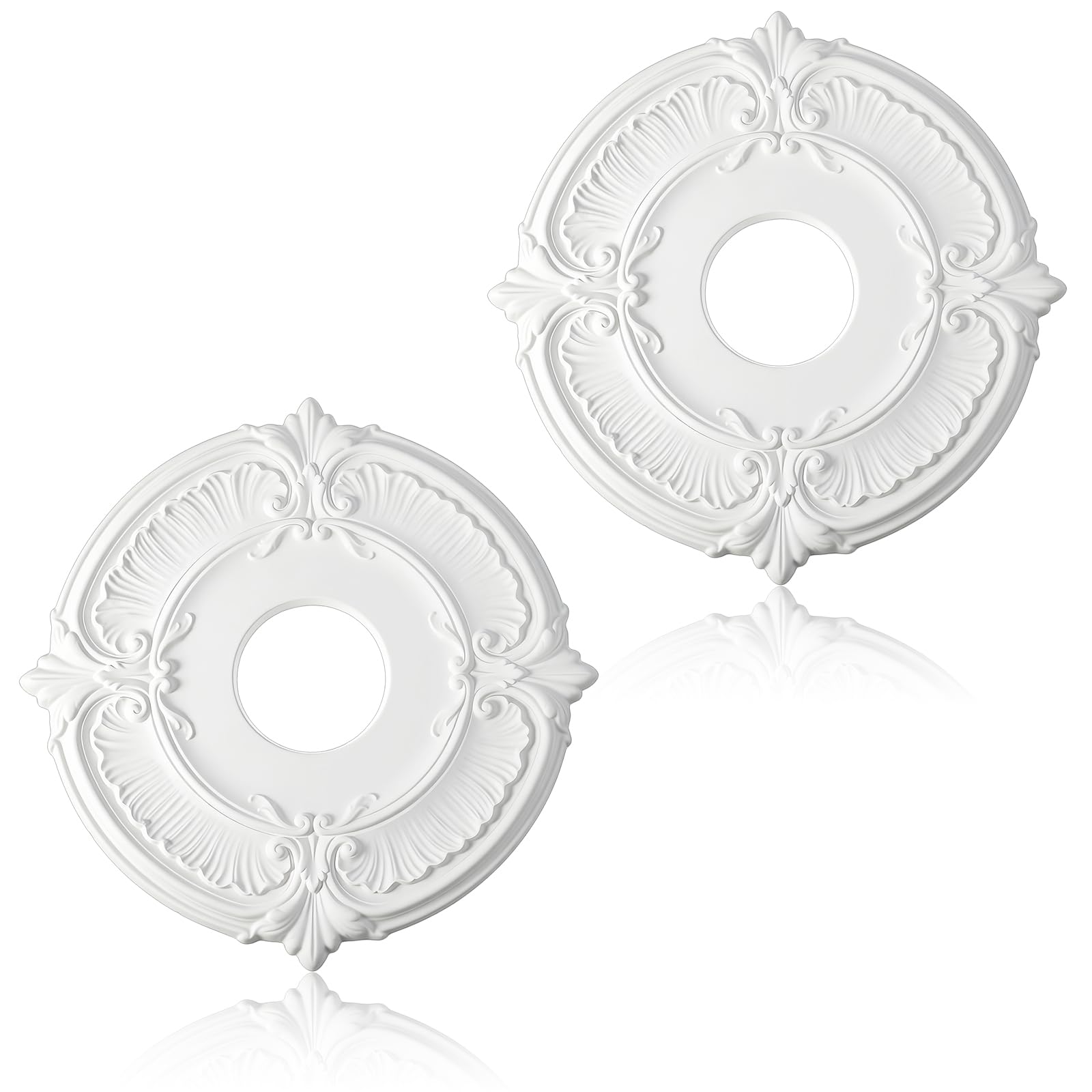 2 Pieces PU Ceiling Medallion Decorative White Home Lighting Ceiling Medallions Ceilings Fan Medallion Round for Light Fixtures and Ceilings Fans, 12" od x 3.5" ID(White)