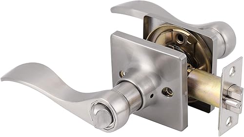 Miniatura 2 de knobelite Paquete de 3 manijas para puerta exterior, cerraduras de seguridad para puerta de entrada, manijas de puerta de onda de níquel satinado