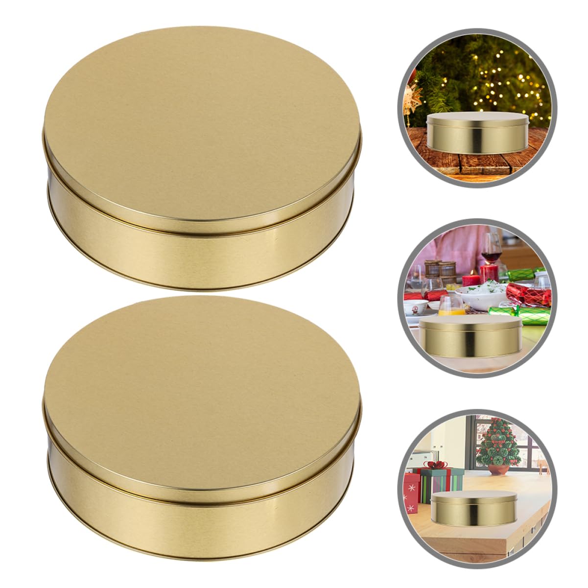 OUNONA Boîtes Métalliques Rondes Faciles à Nettoyer avec Couvercles Lot de 4 à Biscuits de Noël en Métal Doré lors des Fêtes de Noël pour Chocolats et Bonbons