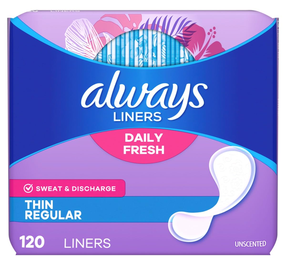 Always Incredibly Thin Regular Daily Liners, wrapped, 120 Count , Pack of 2