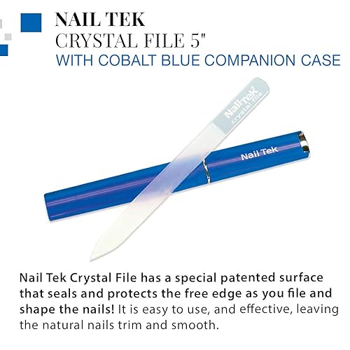 Miniatura 3 de Nail Tek Lima de cristal de doble cara con estuche compañero azul cobalto, lima mediana de 5 pulgadas, lima profesional para manicura y pedicura,