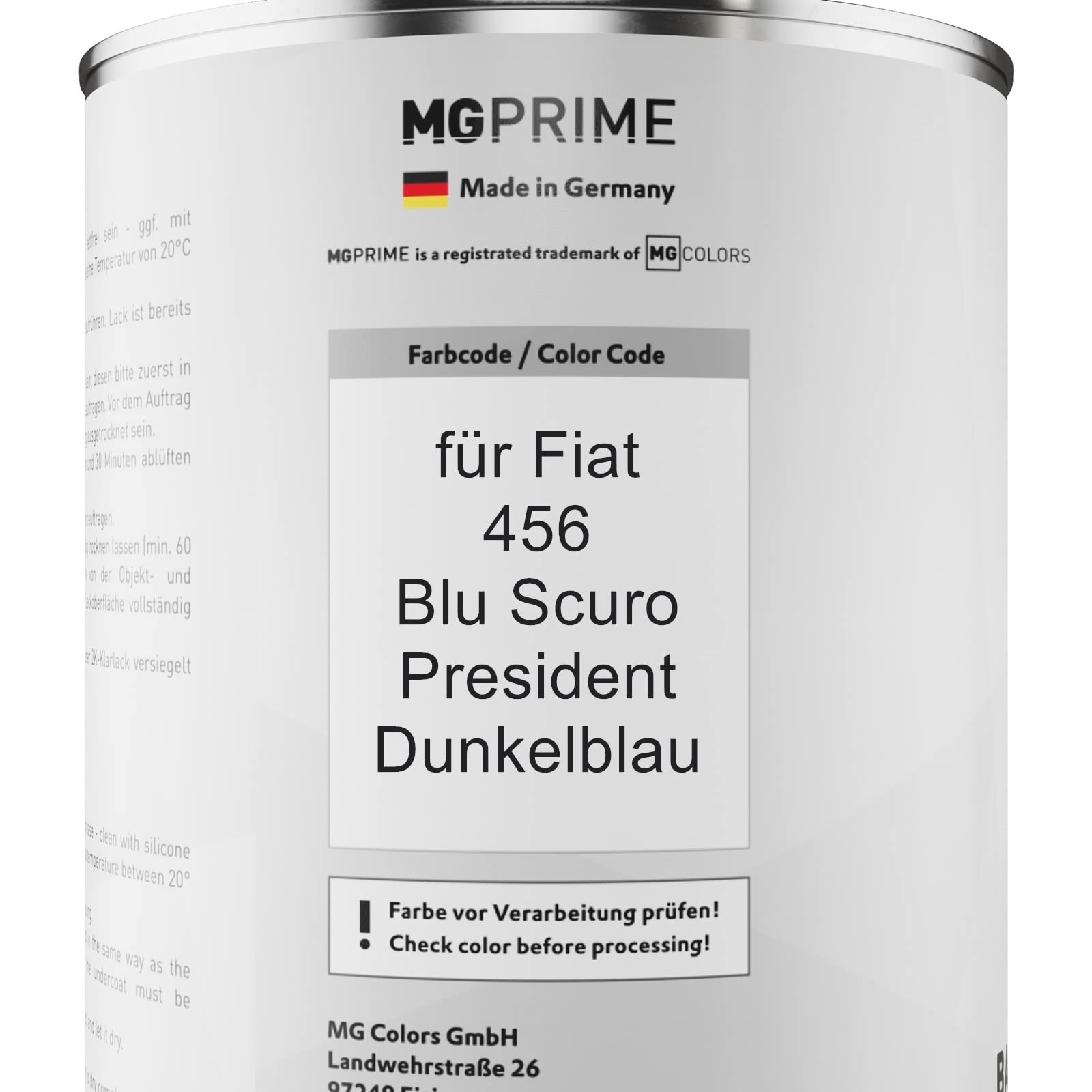MG PRIME Vernice per auto Kit barattolo per Fiat 456 Blu Scuro President/Dark Blue Vernice di base 2K vernice trasparente indurente pronto all’uso 2,5L