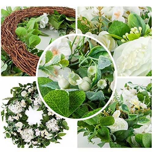 Spring Summer Wreath For Front Door 24 Inch White Eucalyptus Wreath With Flowers Outdoor Easter Wreaths For Front Door Decor, St Patricks Day Wreath Green Wreaths Farmhouse #TOP2