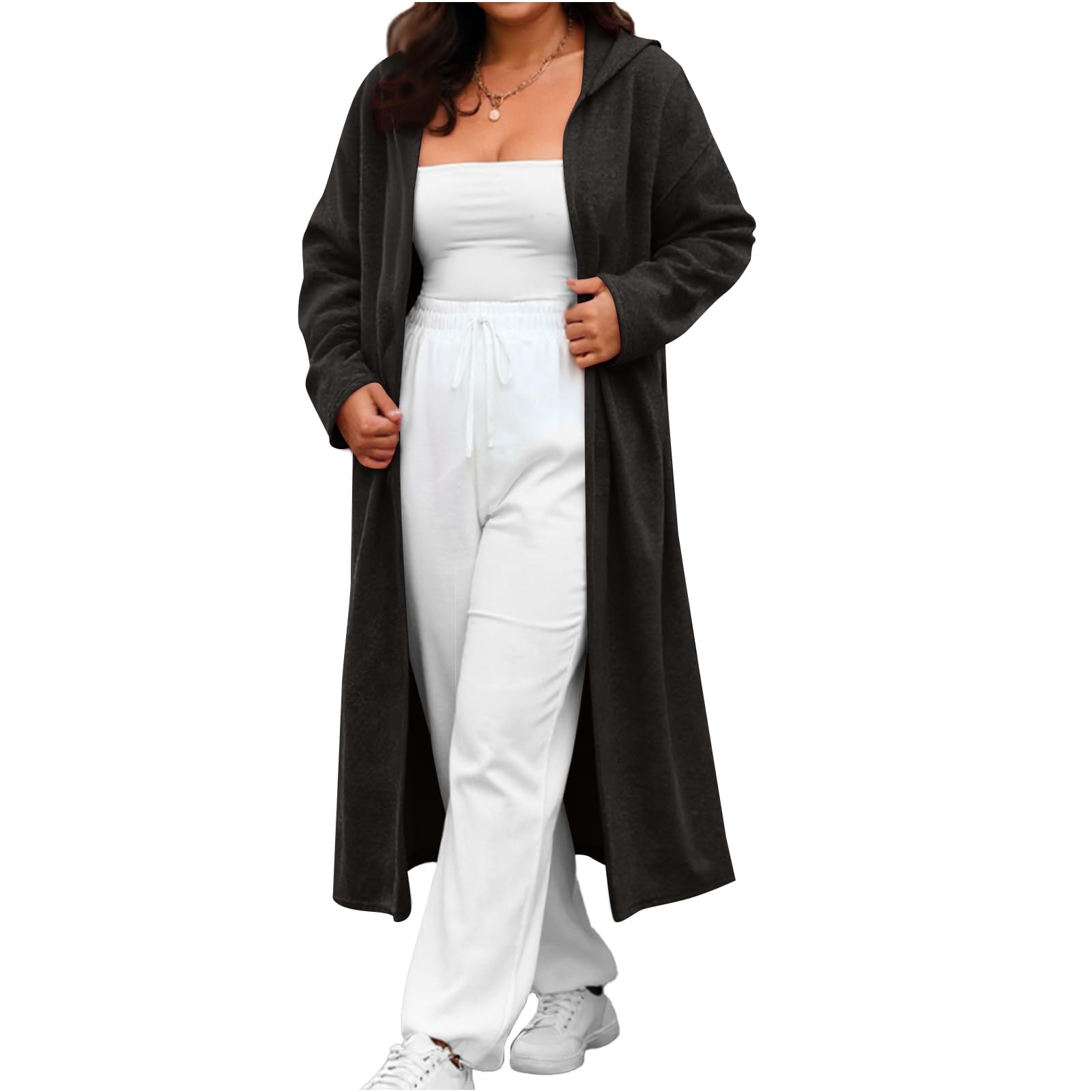 Long Cardigans for Women Full Zip Hooded Cardigan Sweaters for Women Maxi Length Soft Knit Pocketed Casual Outerwear