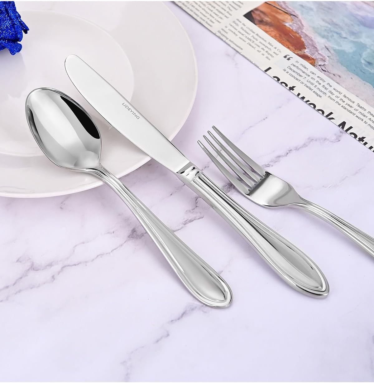 Silverware Set for 12,60-Piece 18/0 Stainless Steel Flatware Set,Including Steak Knife Fork and Spoon,Mirror Finish Cutlery Set Dishwasher Safe for Home, Restaurant, Wedding, Party