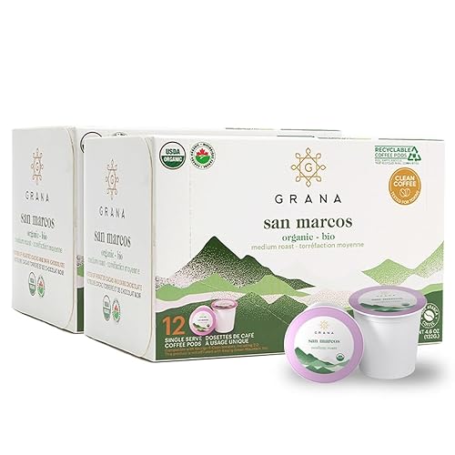 GRANA Cápsulas de café Keurig K-Cup de tostado medio, compatibles con San Marcos, USDA Organic 100% arábica café especial de fuente única, 24