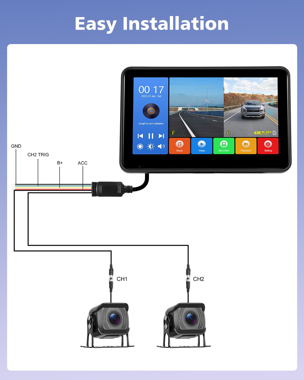 Hikity 4K DVR 7" IPS zestaw monitora podwójna kamera tylna 9-32 V | Night Vision Kamera IP68 Wodoodporna Tylna Kamera Android Obsada Do Kempingu Samochodu Caravan Truck 9-32V