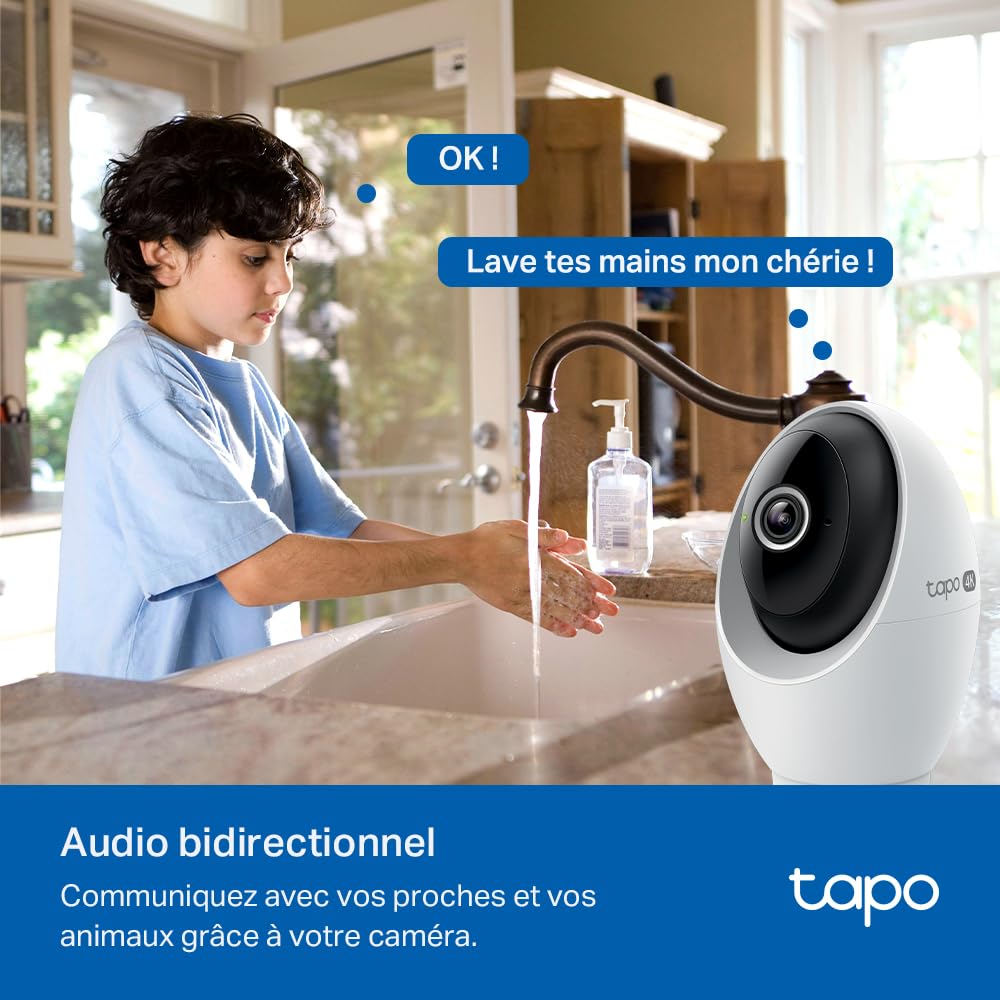Tapo C260 Caméra de Surveillance WiFi intérieure 4K 8MP 360°, détection IA Locale, Mode confidentialité Physique, Zoom numérique 18x, Suivi de Mouvement, Audio bidirectionnel