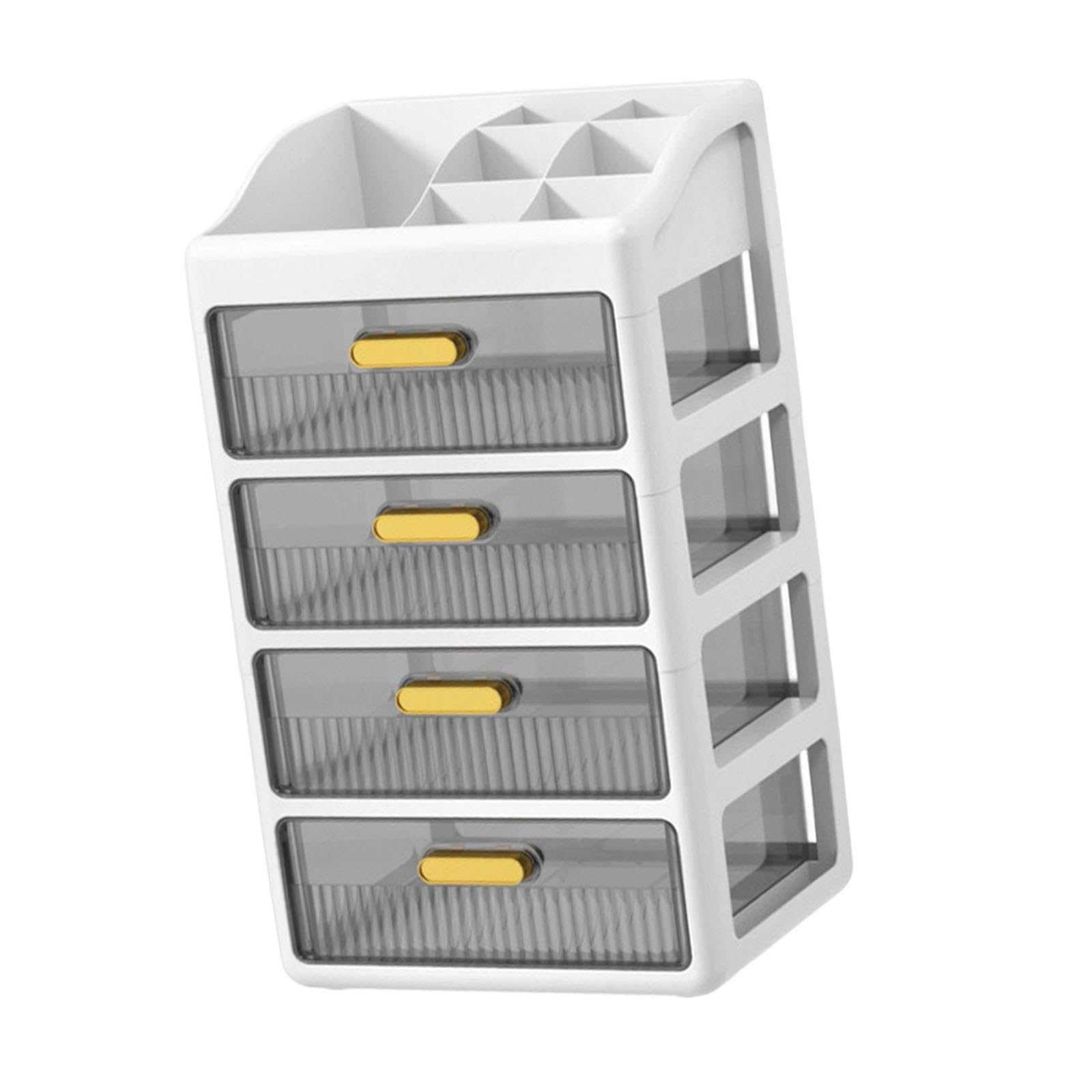 Organizzatore da scrivania con cassetti, porta cosmetici, organizer per il trucco per casa e ufficio, Bianco a 4 Livelli