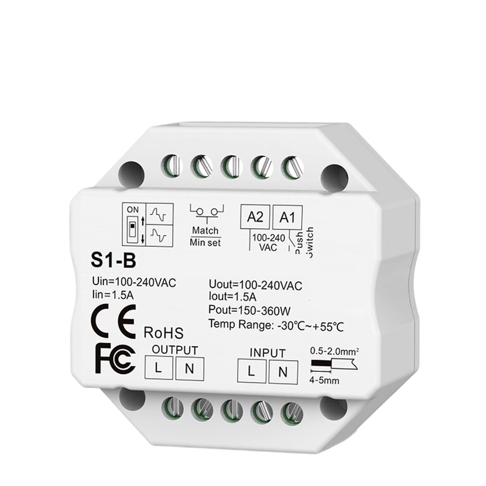 Atenuador Triac de CA S1-T, cristal táctil de alta intensidad, modo degradado de 86 paneles, adecuado for luces LED regulables de CA 110V 220V(S1-T (Black) Only)
