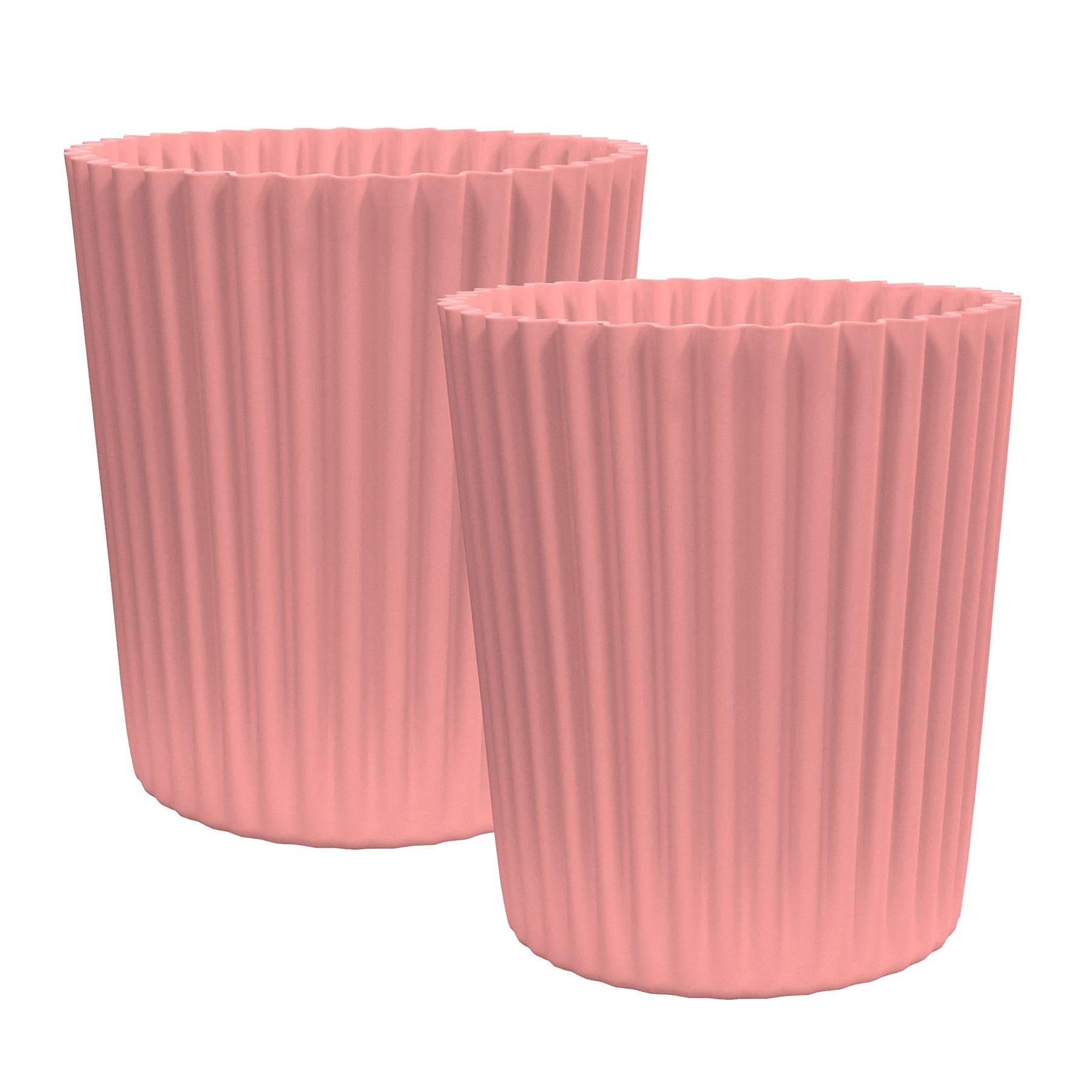 simpahome Large Sturdy Wave Effect Plastic Planter Pots x 2 - PASTEL PINK - 43.5cm (H) x 38cm (Dia)
