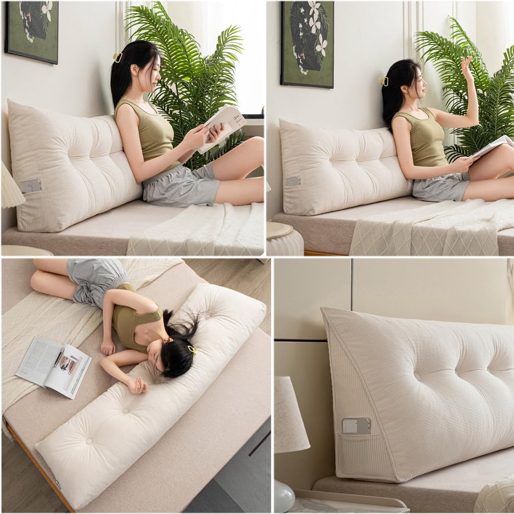 Générique Coussin De Dossier Triangulaire pour Canapé,Coussin De Lecture pour Lit,Coussin Mural Multifonctionnel Lavable,Grand Coussin Biseauté pour Canapé avec Housse Lavable,Bleu,40x 200cm