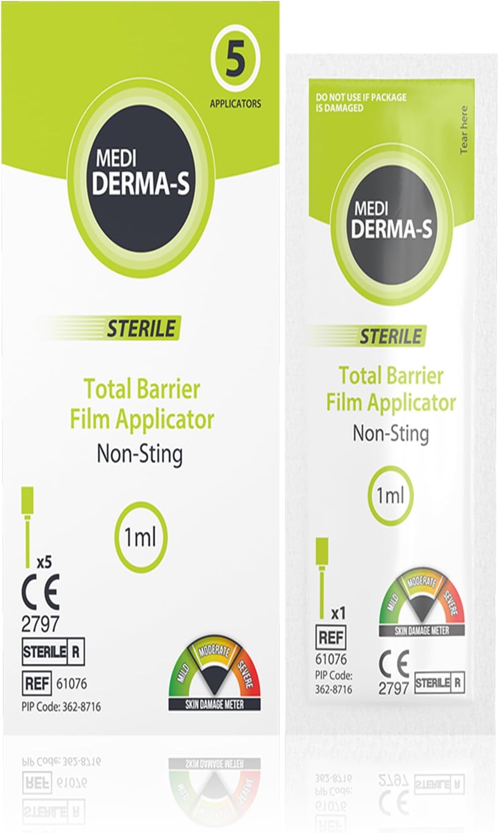 Medi Derma-S Silicone Barrier Film Applicators: Non-Sting, Long-Lasting Protection - 1ml x 5 Pack